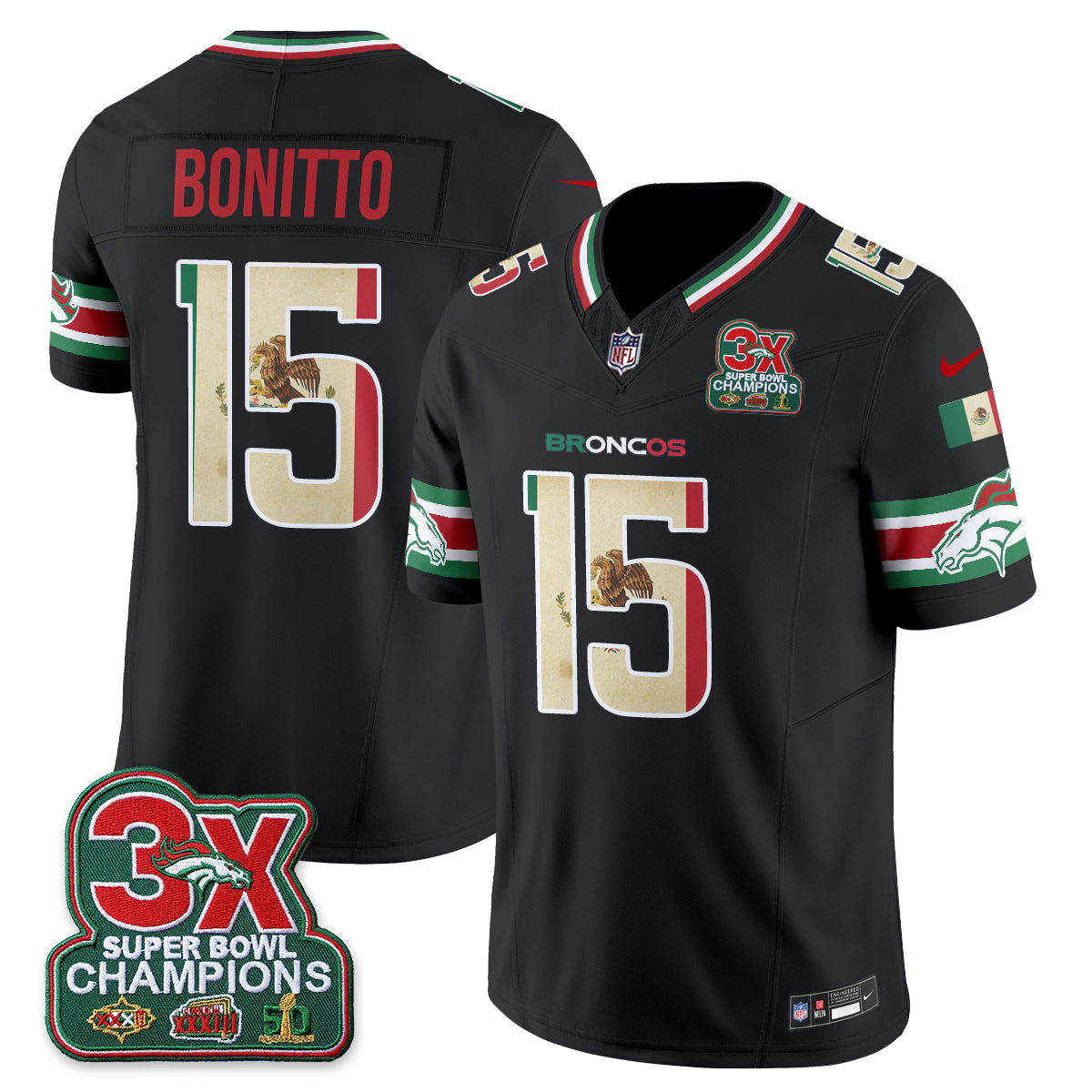 Denver Broncos Nik Bonitto Mexico Edition Vapor Jersey - All Stitched - Black