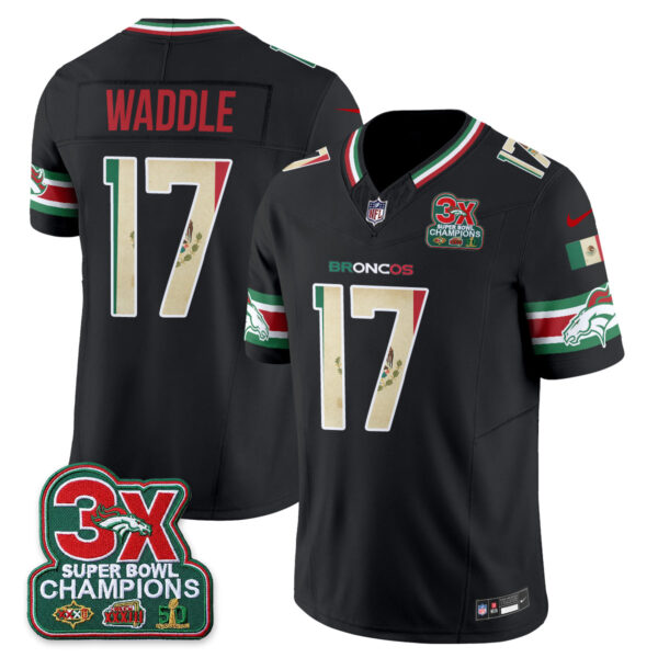 Denver Broncos Jaylen Waddle Mexico Edition Vapor Jersey - All Stitched - Black
