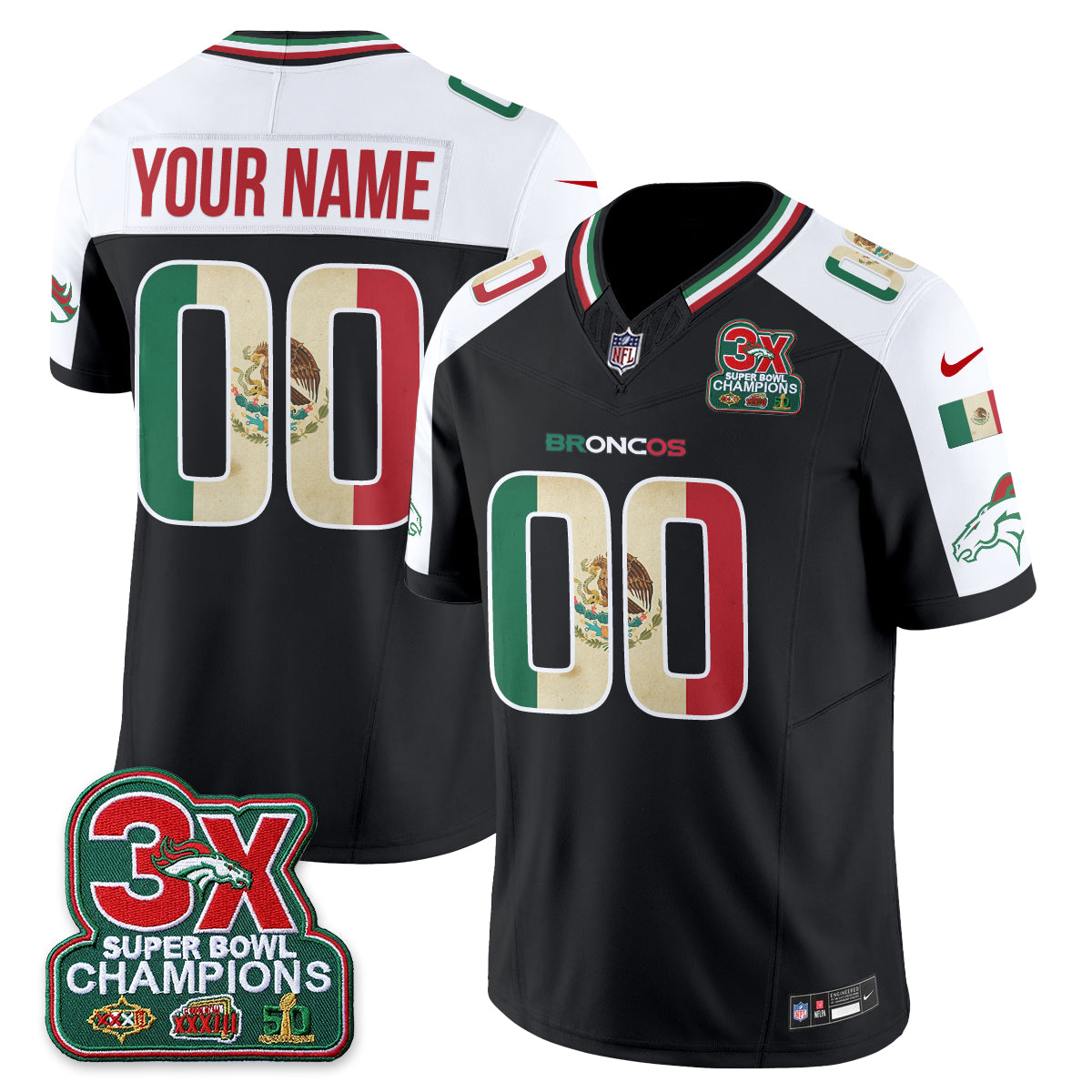 Denver Broncos Mexico Edition Vapor Custom Jersey - All Stitched - Alternate
