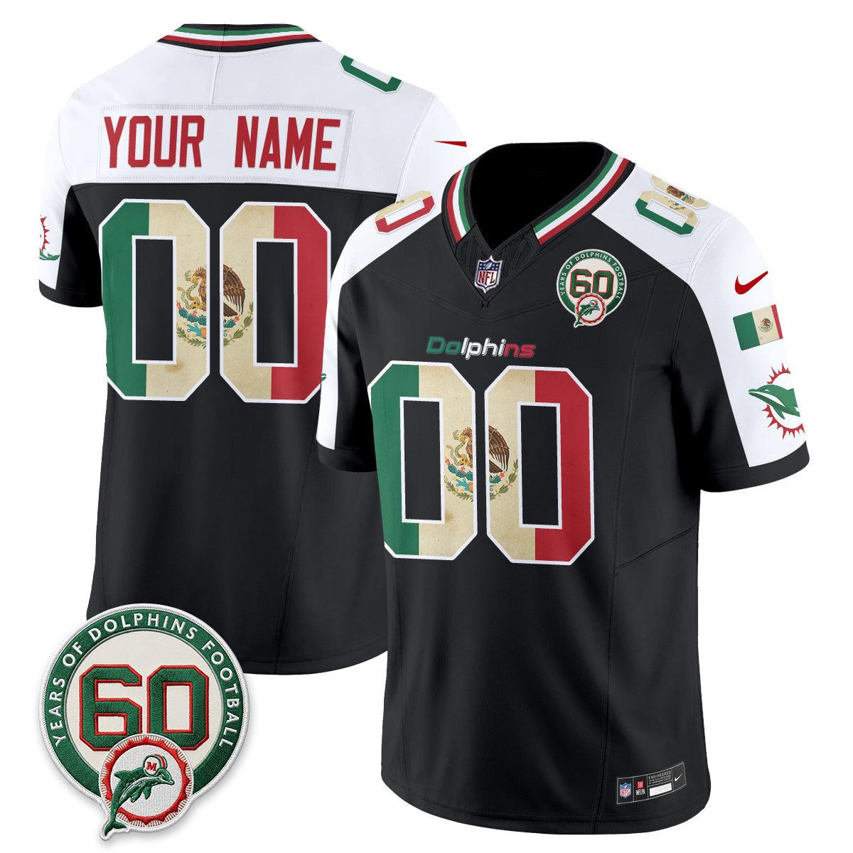 Miami Dolphins Mexico Edition Vapor Custom Jersey - All Stitched - Alternate