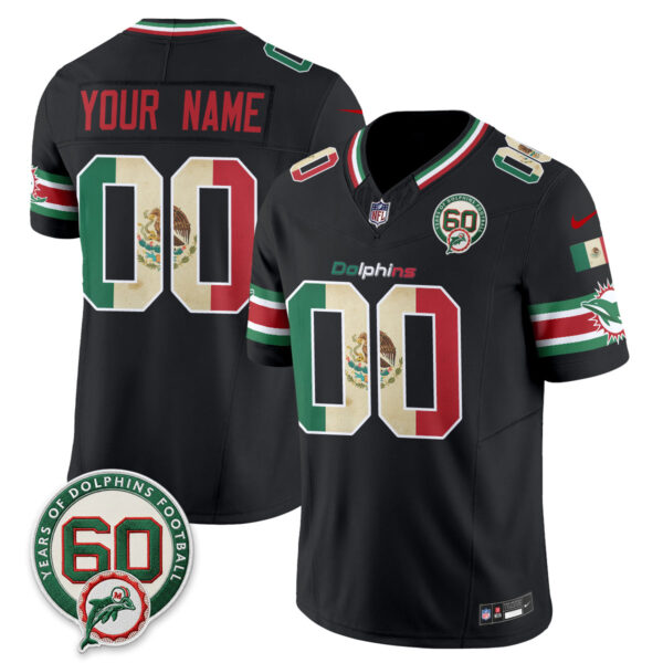 Miami Dolphins Mexico Edition Vapor Custom Jersey - All Stitched - Black
