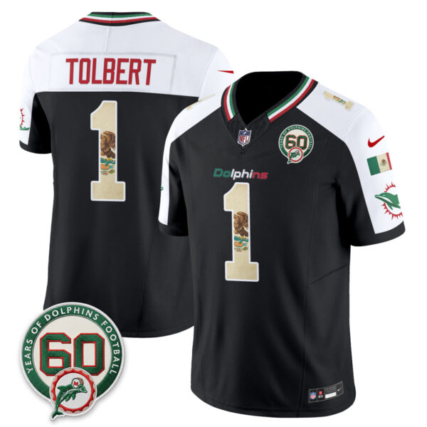 Miami Dolphins Jalen Tolbert Mexico Edition Vapor Jersey - All Stitched - Alternate