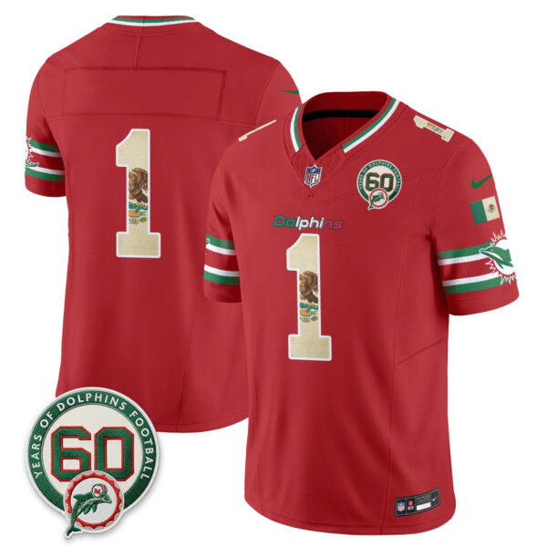 Miami Dolphins Team Mexico Edition Vapor Jersey - All Stitched - Red