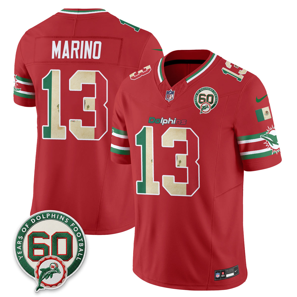Miami Dolphins Dan Marino Mexico Edition Vapor Jersey - All Stitched - Red