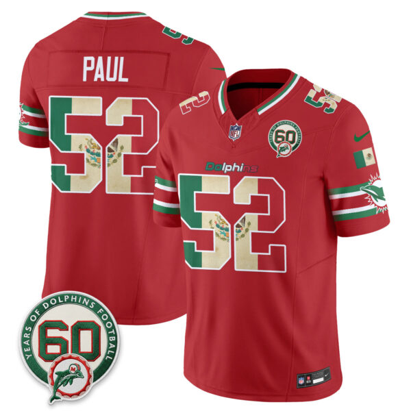Miami Dolphins Patrick Paul Mexico Edition Vapor Jersey - All Stitched - Red