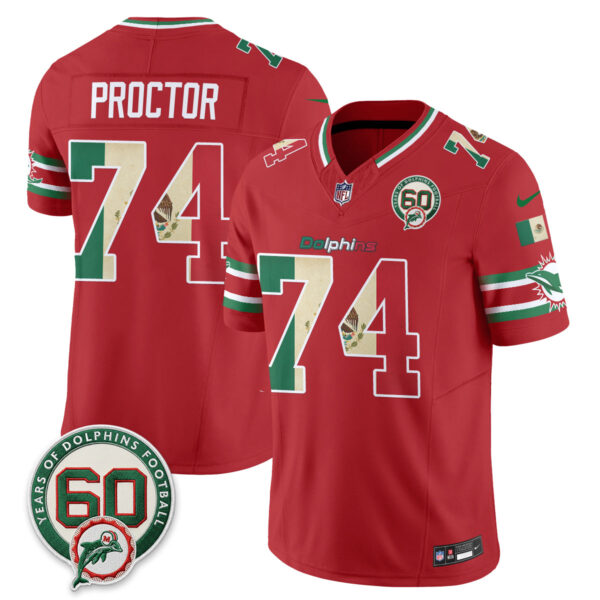 Miami Dolphins Kadyn Proctor Mexico Edition Vapor Jersey - All Stitched - Red