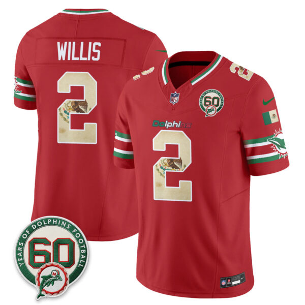 Miami Dolphins Malik Willis Mexico Edition Vapor Jersey - All Stitched - Red