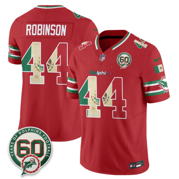 Miami Dolphins Chop Robinson Mexico Edition Vapor Jersey - All Stitched - Red