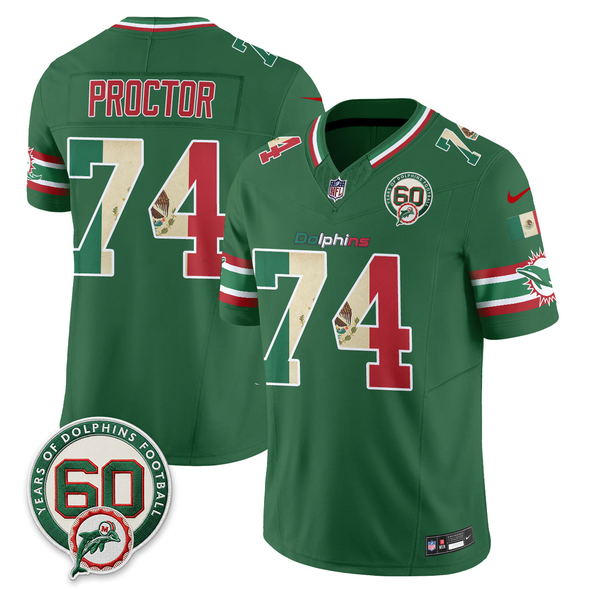 Miami Dolphins Kadyn Proctor Mexico Edition Vapor Jersey - All Stitched - Green