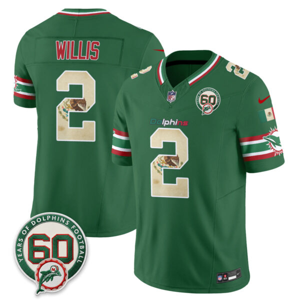 Miami Dolphins Malik Willis Mexico Edition Vapor Jersey - All Stitched - Green
