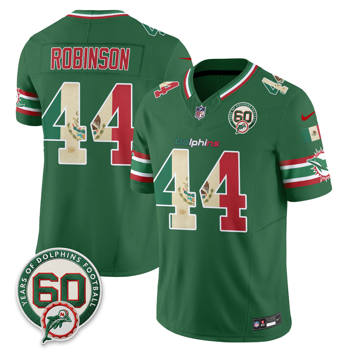 Miami Dolphins Chop Robinson Mexico Edition Vapor Jersey - All Stitched - Green