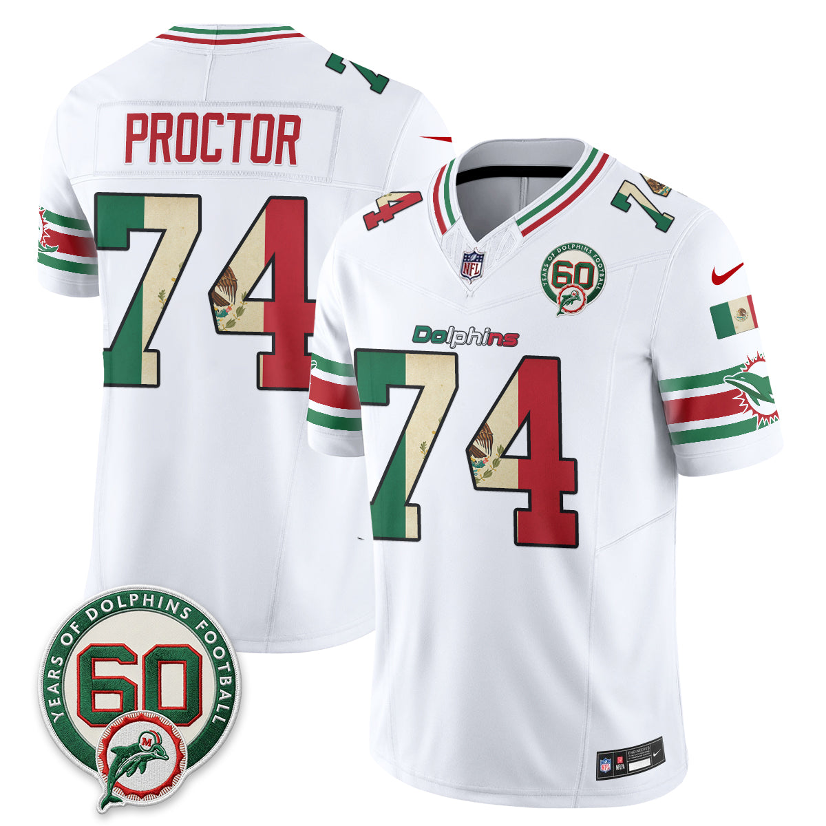 Miami Dolphins Kadyn Proctor Mexico Edition Vapor Jersey - All Stitched - White