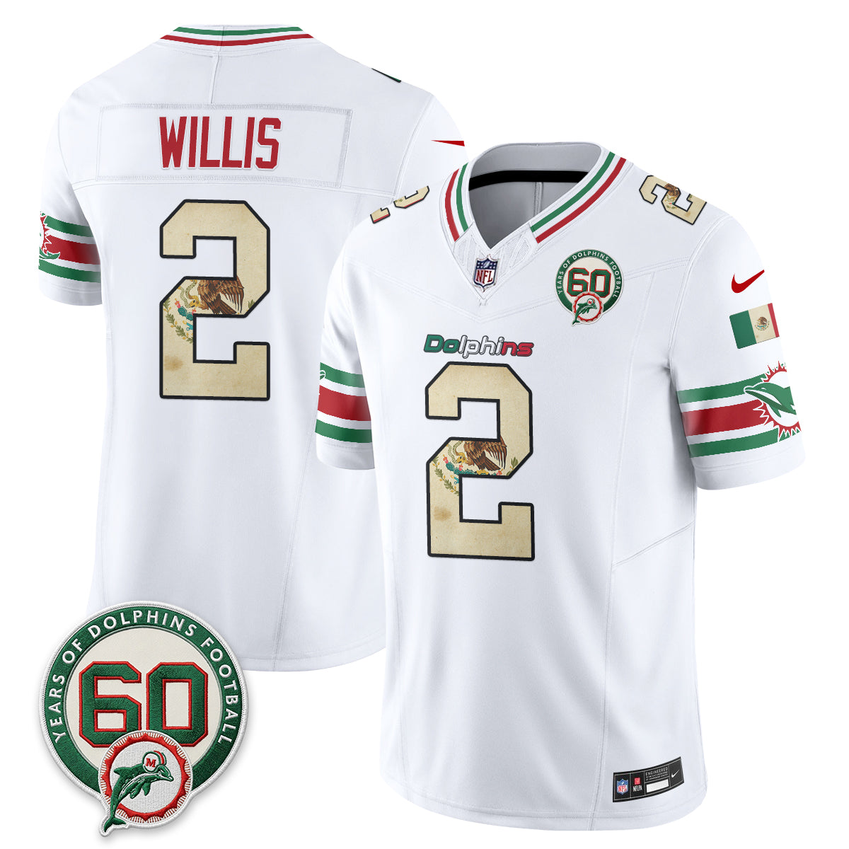 Miami Dolphins Malik Willis Mexico Edition Vapor Jersey - All Stitched - White