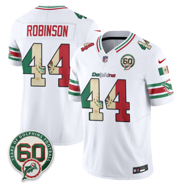 Miami Dolphins Chop Robinson Mexico Edition Vapor Jersey - All Stitched - White