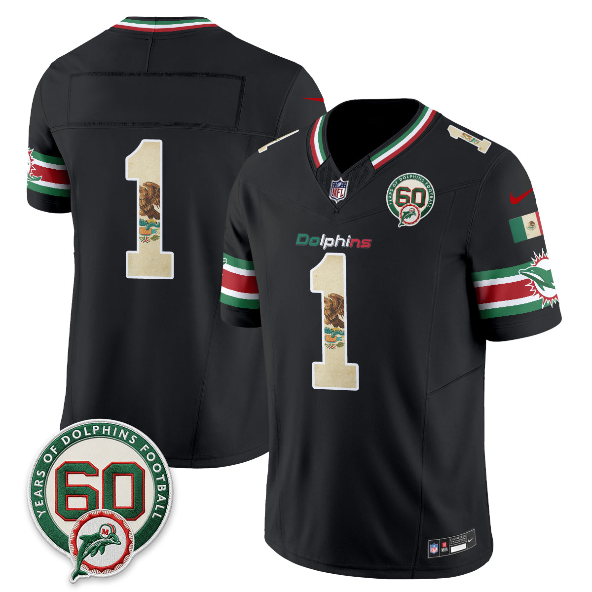 Miami Dolphins Team Mexico Edition Vapor Jersey - All Stitched - Black