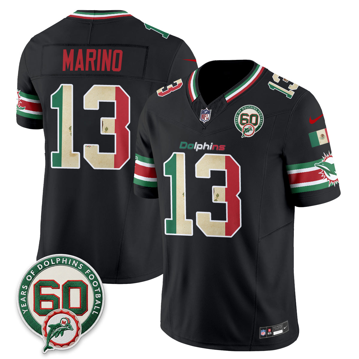 Miami Dolphins Dan Marino Mexico Edition Vapor Jersey - All Stitched - Black