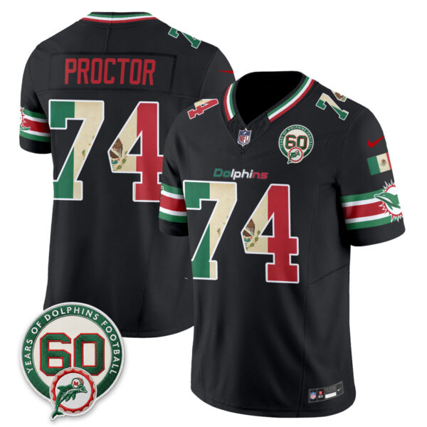 Miami Dolphins Kadyn Proctor Mexico Edition Vapor Jersey - All Stitched - Black