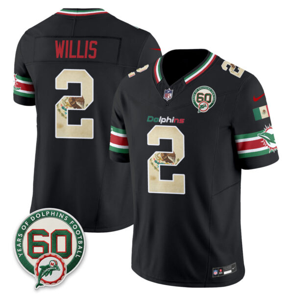 Miami Dolphins Malik Willis Mexico Edition Vapor Jersey - All Stitched - Black