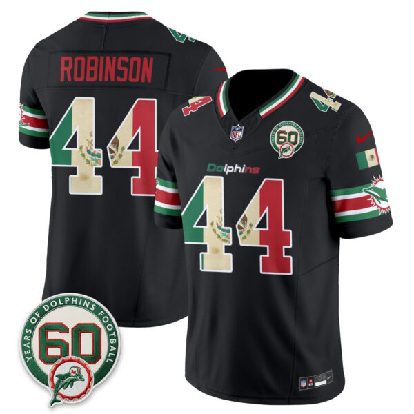 Miami Dolphins Chop Robinson Mexico Edition Vapor Jersey - All Stitched - Black