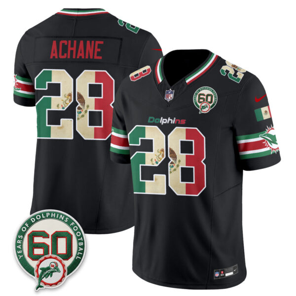 Miami Dolphins De'Von Achane Mexico Edition Vapor Jersey - All Stitched - Black