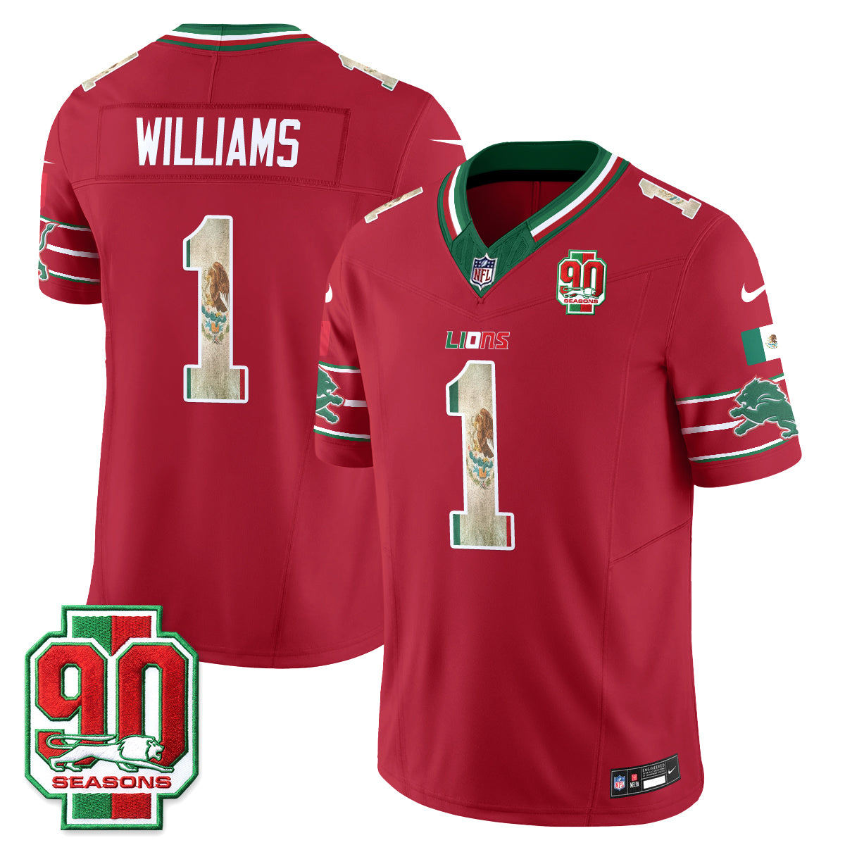 Detroit Lions Jameson Williams Mexico Edition Vapor Jersey - All Stitched - Red