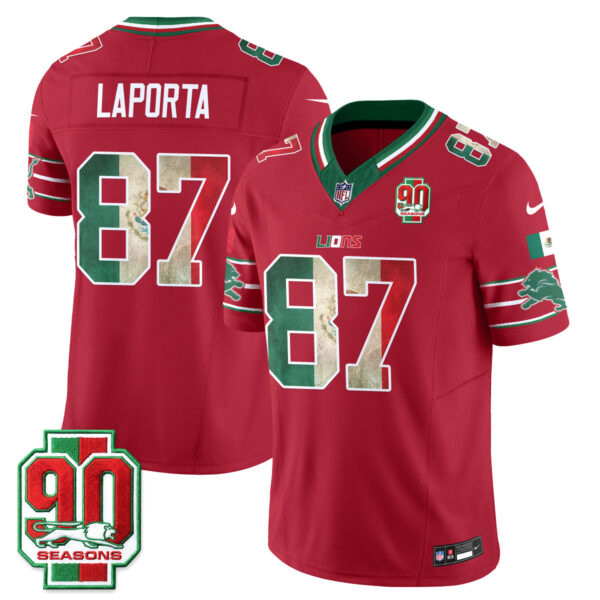 Detroit Lions Sam LaPorta Mexico Edition Vapor Jersey - All Stitched - Red