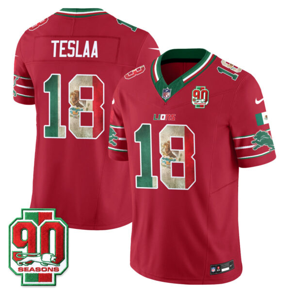 Detroit Lions Isaac TeSlaa Mexico Edition Vapor Jersey - All Stitched - Red