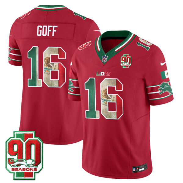 Detroit Lions Jared Goff Mexico Edition Vapor Jersey - All Stitched - Red
