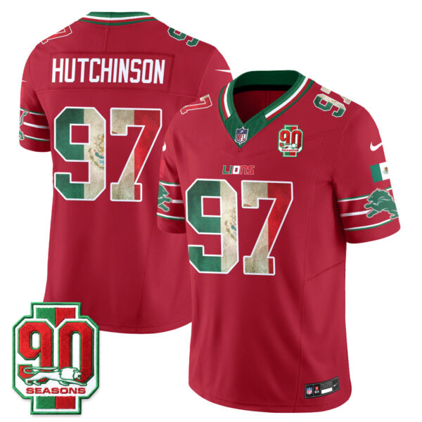 Detroit Lions Aidan Hutchinson Mexico Edition Vapor Jersey - All Stitched - Red