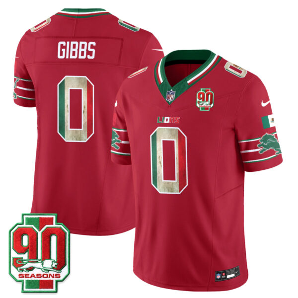 Detroit Lions Jahmyr Gibbs Mexico Edition Vapor Jersey - All Stitched - Red