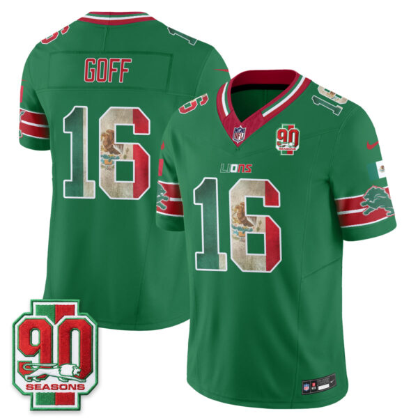 Detroit Lions Jared Goff Mexico Edition Vapor Jersey - All Stitched - Green