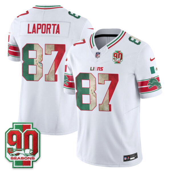 Detroit Lions Sam LaPorta Mexico Edition Vapor Jersey - All Stitched - White
