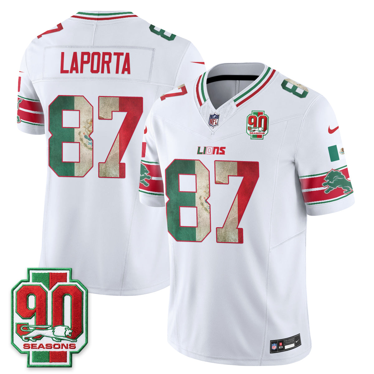 Detroit Lions Sam LaPorta Mexico Edition Vapor Jersey - All Stitched - White