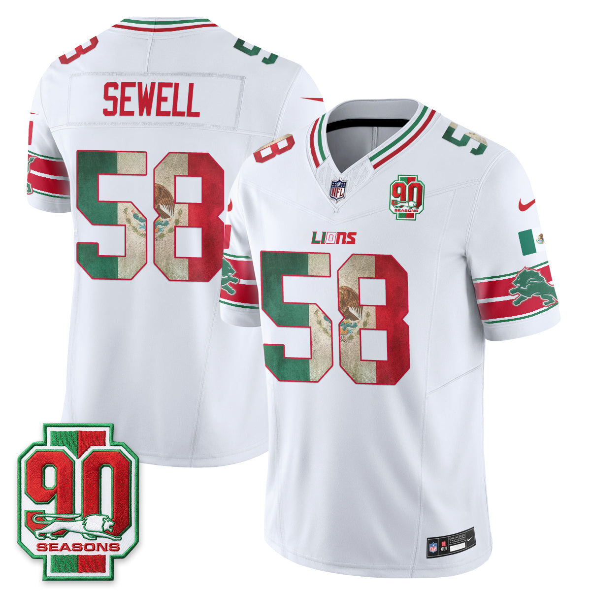 Detroit Lions Penei Sewell Mexico Edition Vapor Jersey - All Stitched - White