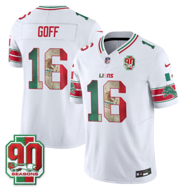 Detroit Lions Jared Goff Mexico Edition Vapor Jersey - All Stitched - White