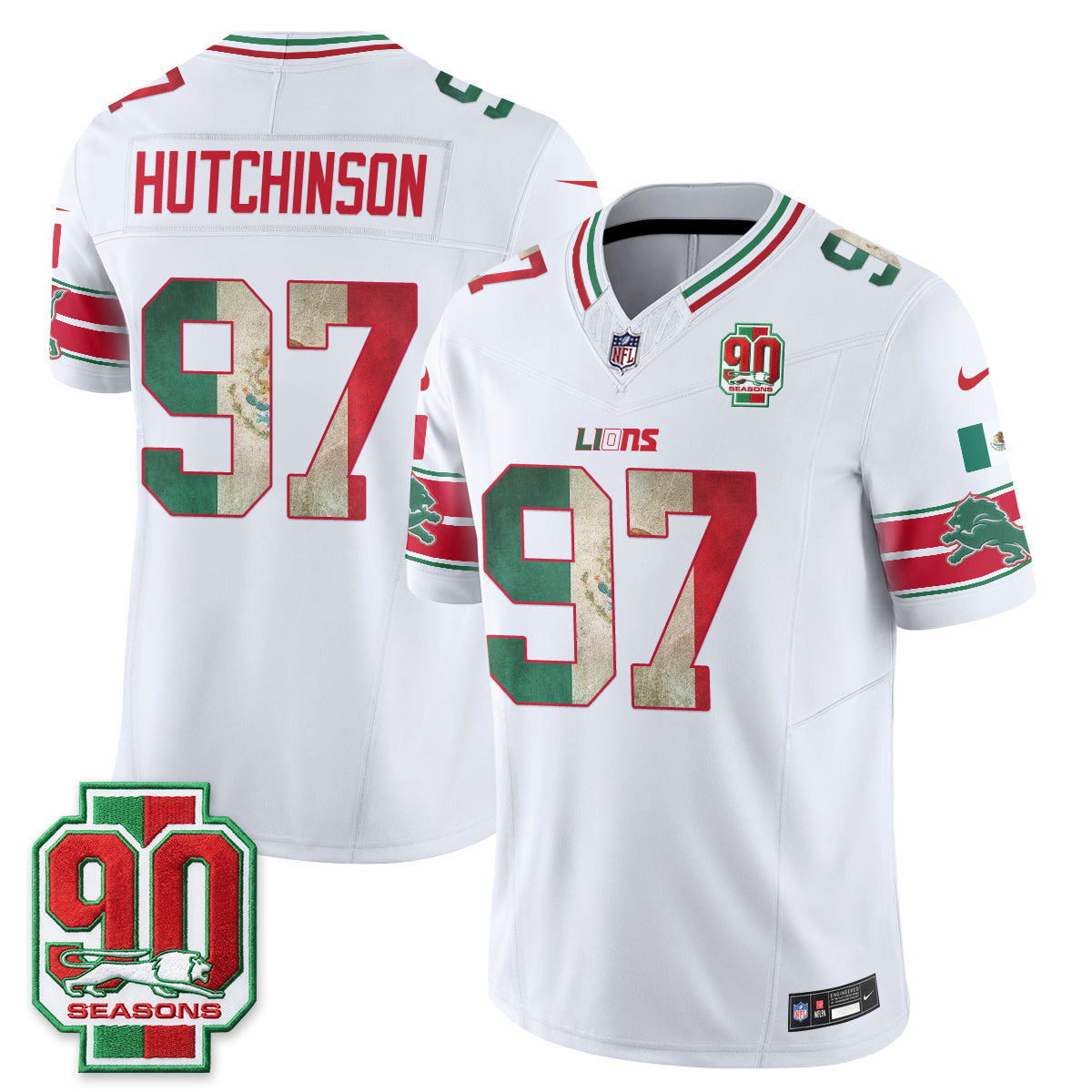 Detroit Lions Aidan Hutchinson Mexico Edition Vapor Jersey - All Stitched - White