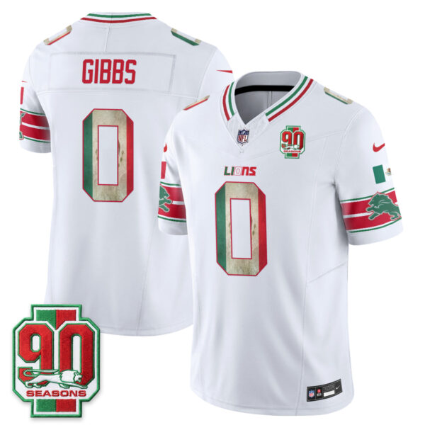 Detroit Lions Jahmyr Gibbs Mexico Edition Vapor Jersey - All Stitched - White