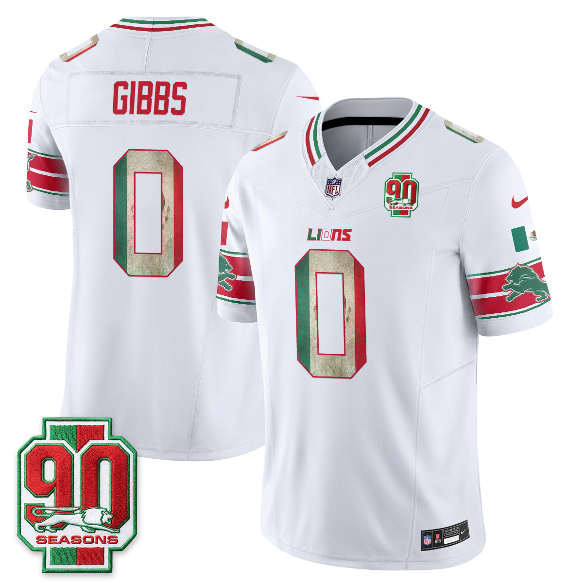 Detroit Lions Jahmyr Gibbs Mexico Edition Vapor Jersey - All Stitched - White
