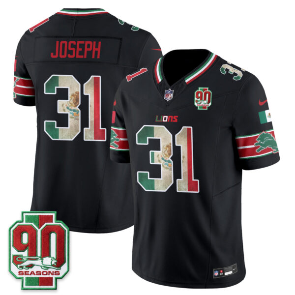 Detroit Lions Kerby Joseph Mexico Edition Vapor Jersey - All Stitched - Black