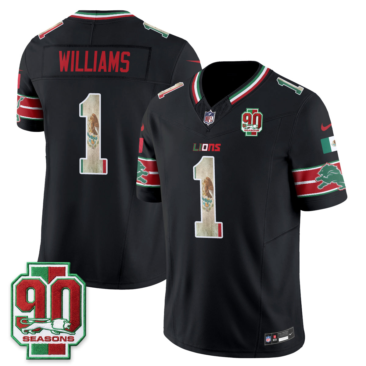 Detroit Lions Jameson Williams Mexico Edition Vapor Jersey - All Stitched - Black