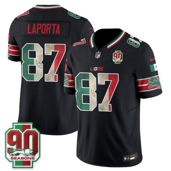 Detroit Lions Sam LaPorta Mexico Edition Vapor Jersey - All Stitched - Black