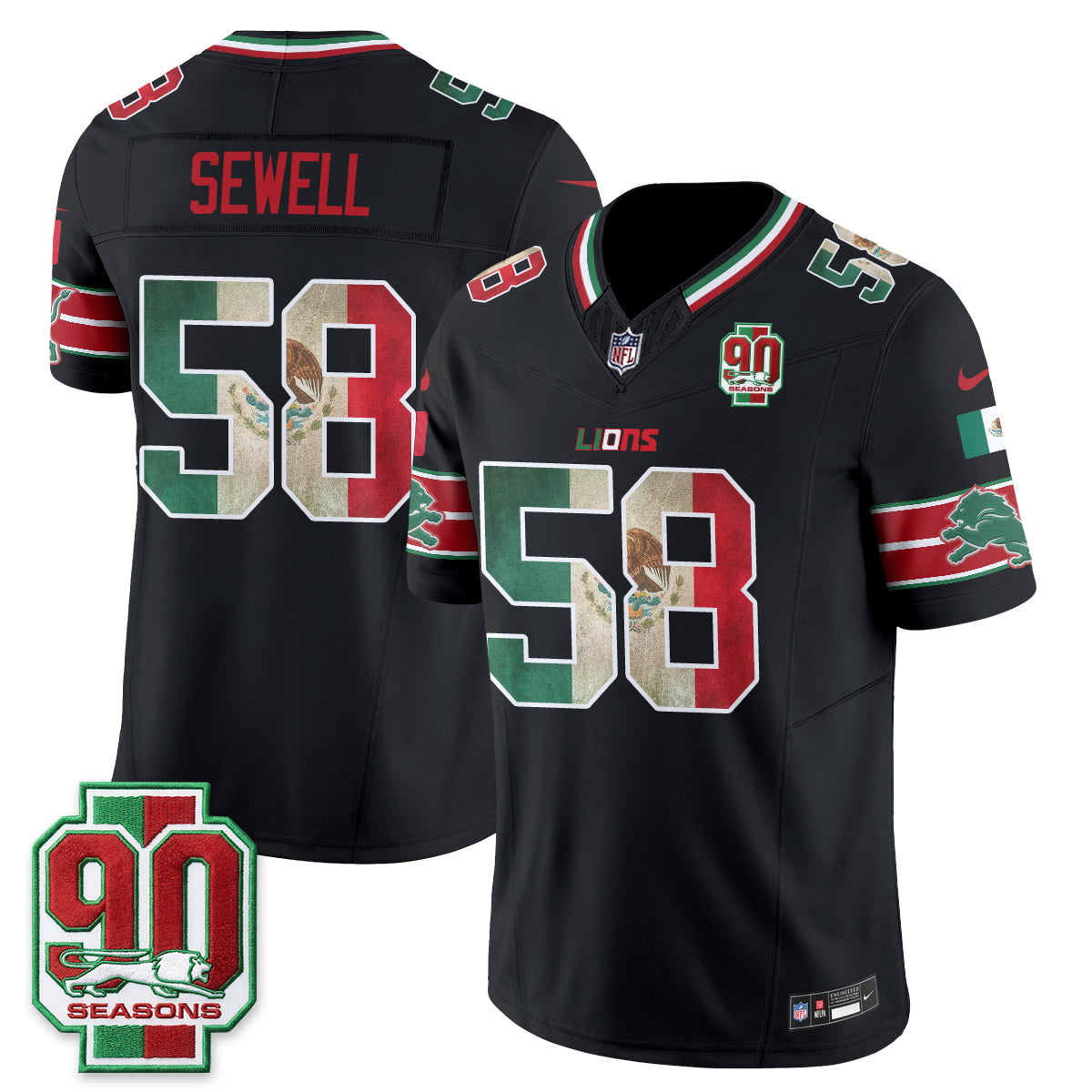 Detroit Lions Penei Sewell Mexico Edition Vapor Jersey - All Stitched - Black