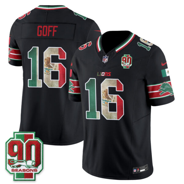 Detroit Lions Jared Goff Mexico Edition Vapor Jersey - All Stitched - Black