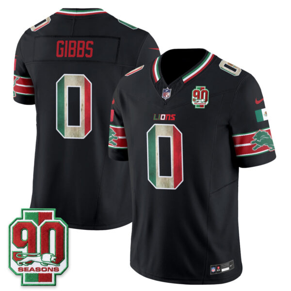 Detroit Lions Jahmyr Gibbs Mexico Edition Vapor Jersey - All Stitched - Black