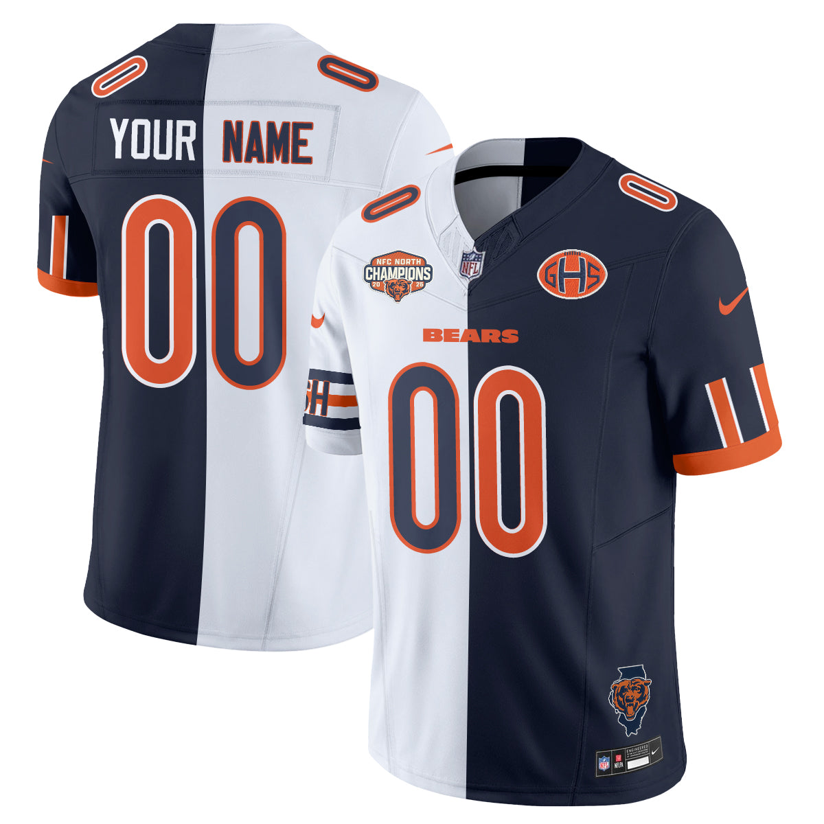 Chicago Bears 2026 Split Edition Vapor Custom Jersey - All Stitched - White Rivalrie