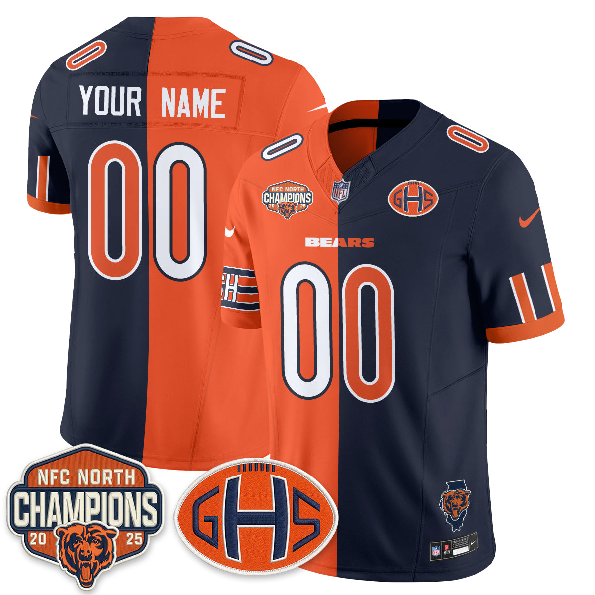 Chicago Bears 2026 Split Edition Vapor Custom Jersey - All Stitched - Orange Rivalries