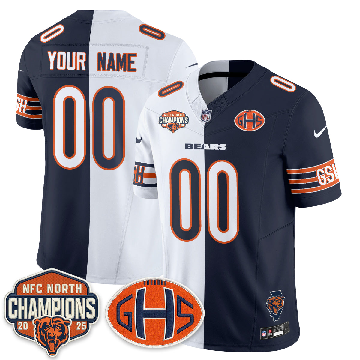 Chicago Bears 2026 Split Edition Vapor Custom Jersey - All Stitched - Navy White