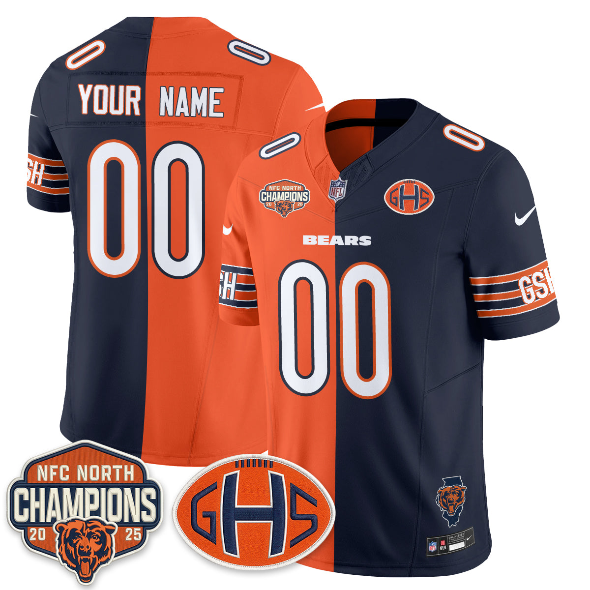 Chicago Bears 2026 Split Edition Vapor Custom Jersey - All Stitched - Navy Orange