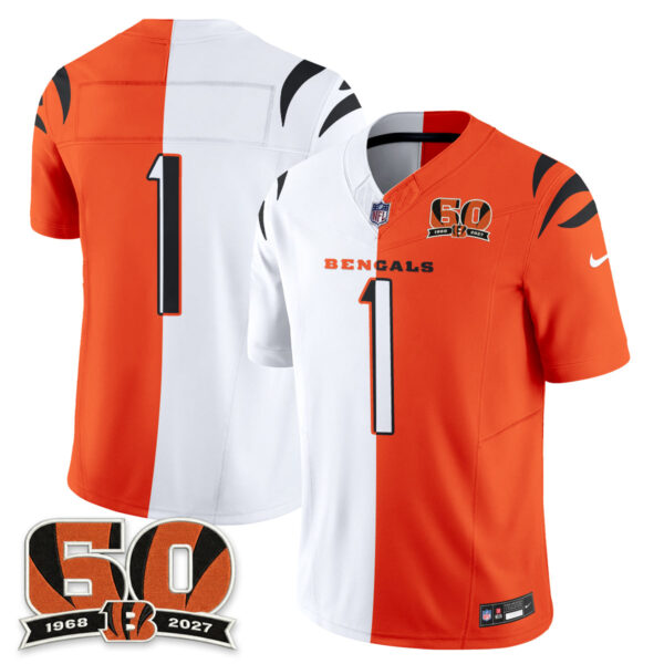 Cincinnati Bengals Team Split Edition Vapor Jersey - All Stitched - White Orange