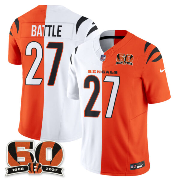 Cincinnati Bengals Jordan Battle Split Edition Vapor Jersey - All Stitched - White Orange